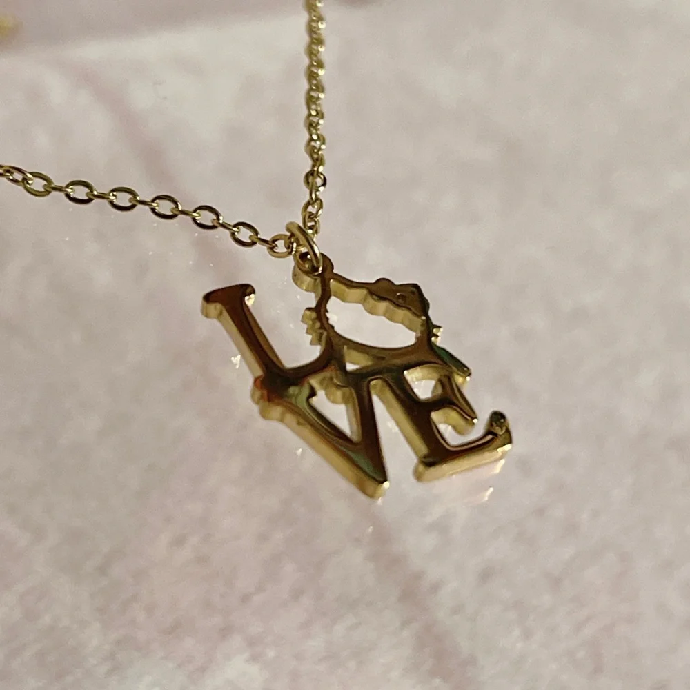 Hello Kitty “Love” Gold Stainless Steel Necklace - Picture 3 of 6